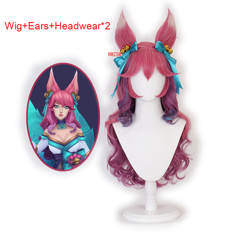 New style Game LOL Spirit Blossom Ahri Cosplay Wig With Ears Headwear Cosplay Costume The Nine-Tailed Fox Hair Women Wigs ► Photo 1/5
