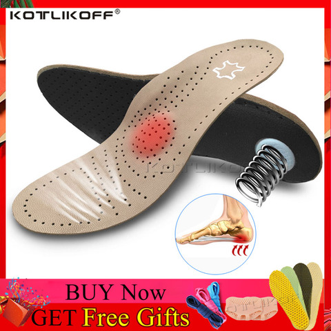 Genuine Leather orthotics Insole for Flat Foot Arch Support varus Plantar fasciiti orthopedic Silicone Insoles for men and women ► Photo 1/6
