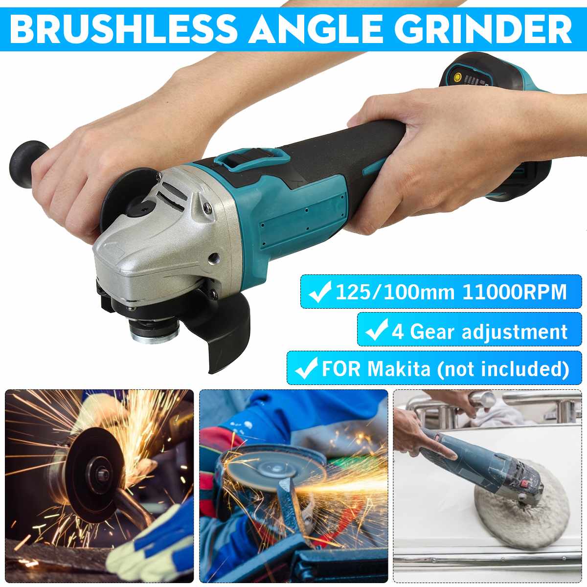 18V 125mm Brushless Cordless Impact Angle Grinder For Makita battery with Wrench 