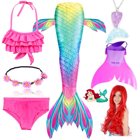 Children Swimmable Mermaid Tail for Kids Swimming Swimsuit Bathing Suit Tail Mermaid Wig for Girls Costume Can Add Fin Monofin ► Photo 1/6