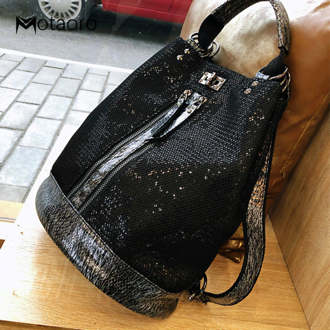 New Fashion Sequins Leather Laptop Backpack Women Female Personality Lock Anti Theft Bagpack Travel Mochila Feminina  Back Pack ► Photo 1/6