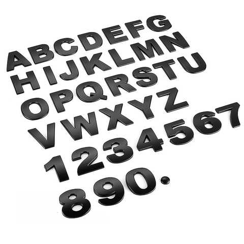 3d metal car exterior sticker ABC 123  chrome alphabet emblem decoration body stickers black sliver 25mm 45mm auto accessories ► Photo 1/6