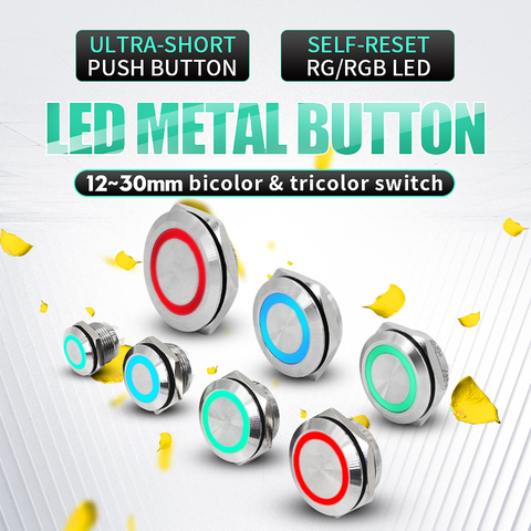 short touch push button  momentary tact switch led Auto reset button with Two or  three-color LED lignt metal switch Waterproof ► Photo 1/6