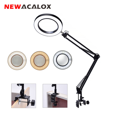 NEWACALOX Flexible Desk Large 5X USB LED Magnifying Glass 3 Colors Illuminated Magnifier Lamp Loupe Reading/Rework/Soldering ► Photo 1/6