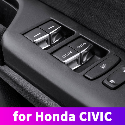 Car interior lift glass button decoration bright bar patch button modification For Honda Civic 10th 20162017 2022 ► Photo 1/5