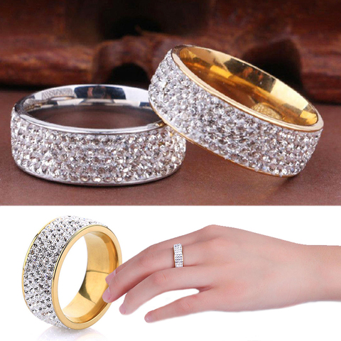 2022 Women Men Luxury Stainless Steel Ring Crystal Rhinestone Wedding Engagement Ring Band Fashion Jewelry Size 7-12 ► Photo 1/5