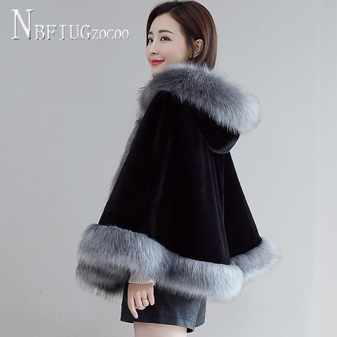 Imitation Mink Fleece Short Style Women Capes Hooded Female Ponchos ► Photo 1/6