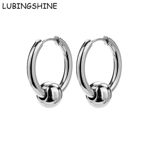 LUBINGSHINE  Fashion Earrings for Women Man Jewelry Simple Stainless Steel  Silver color Round Circle Hoop Earrings ► Photo 1/6