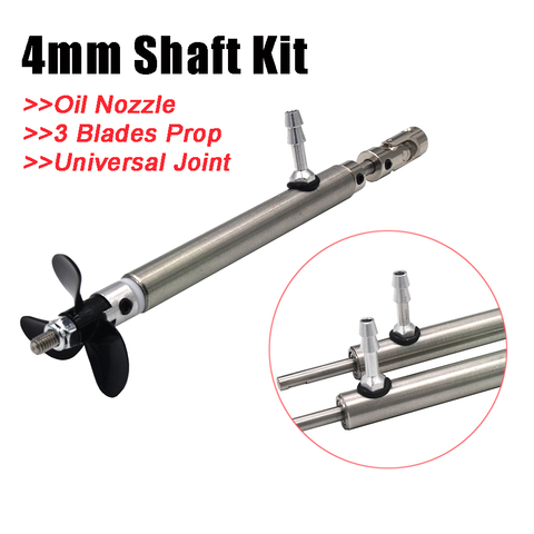 1 Set 4mm RC Boat Parts Shaft Kit  Steel Shaft+Shaft Sleeve Tube+3-blades Propeller+Universal Joint with Oil nozzle For RC Boat ► Photo 1/6