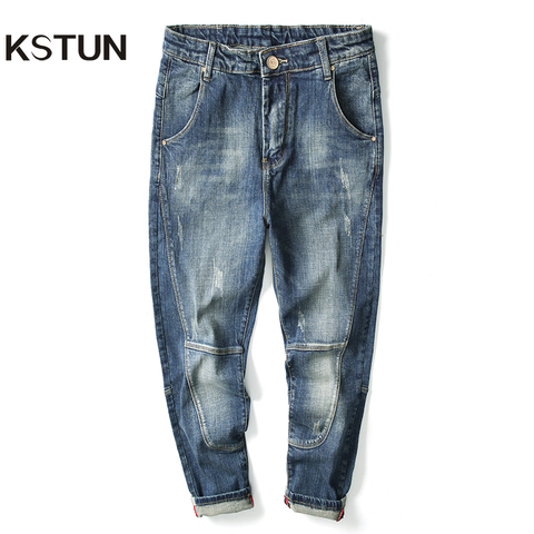 Jeans Men Retro Blue Elastic Hip hop Streetwear Loose fit Harem Pants Patched Casual Denim Men Jeans Trousers Cowboys Size 40 42 ► Photo 1/6