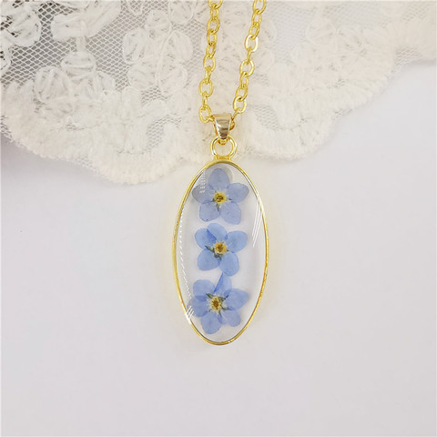 DoreenBeads Handmade Oval Geometry Resin Jewelry Real Flower Necklace Gold Color Fashion Jewelry 45cm(17 6/8