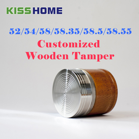 Coffee Tamper Yellow Pear Wooden Handle 52/54/58/58.35/58.5/58.55mm Thread Base Powder Hammer Customized Barista Accessories ► Photo 1/6