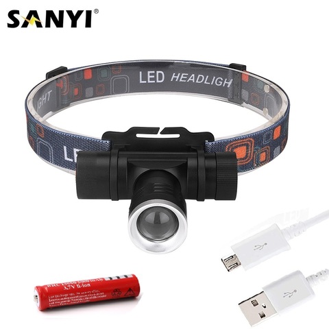 Waterproof LED Headlamp XML T6 Zoomable Focus Headlight USB Rechargeable 18650 Head Flashlight Head Torch Bicycle Light ► Photo 1/6