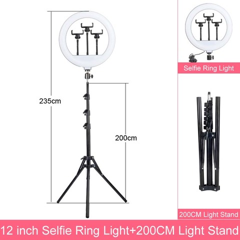 Christmas Gift 6 8 10 12 Inch Dimmable LED Selfie Ring Light with Stand 160cm Lamp Photography Ringlight Phone Studio Desktop ► Photo 1/6