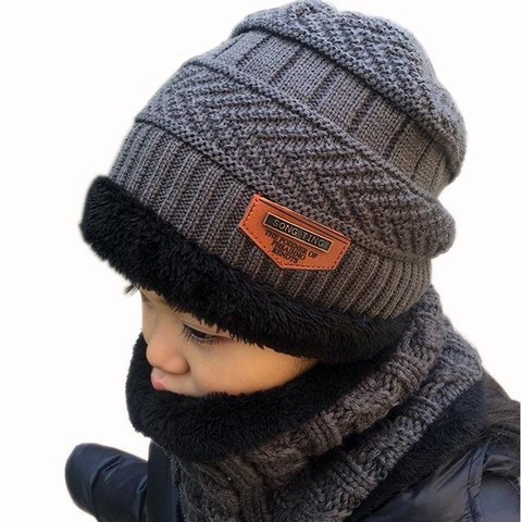 Boys winter hats and scarves set boys Girls add thick hats and necklaces in autumn Cute baby hats for children ages 1 to 10 ► Photo 1/4