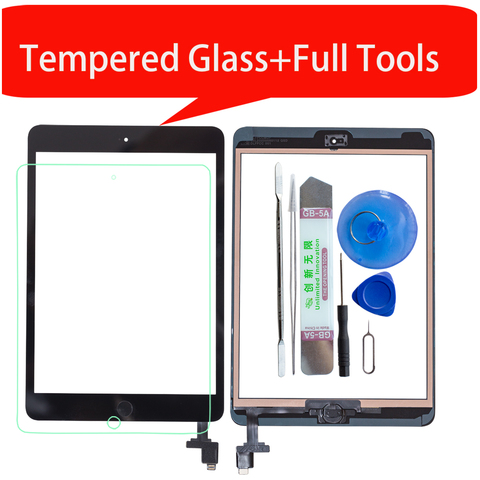 For iPad Mini1 mini2 A1432 A1454 A1455 A1489 A1490 Touch Screen Digitizer +IC Chip Connector Flex+Key Button+Tempered glass ► Photo 1/6