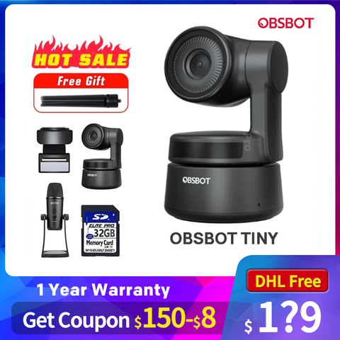 OBSBOT Tiny AI Powered PTZ Webcam 1080p Full HD 1080p Video Conferencing, Recording and Streaming Black ► Photo 1/1