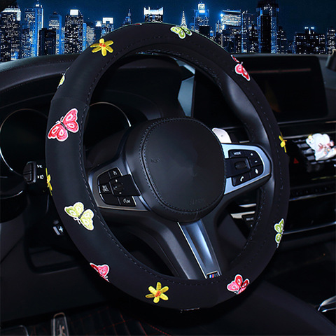 Girl Cute Butterfly Car Steering Wheel Cover Case Cartoon with Embroidered Floral Jacquard Interior Car Decoration 15 Inch Women ► Photo 1/6