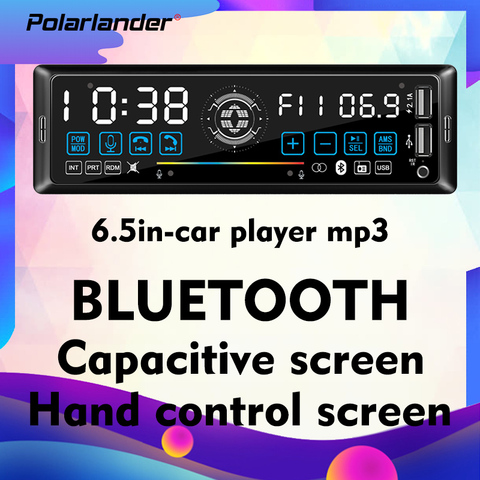 Touch Screen Two USB Ports 12V Voice assistant 6.5 Inch FM Gesture Control 1 Din Bluetooth AUX Car Radio MP3 Colorful Display ► Photo 1/6