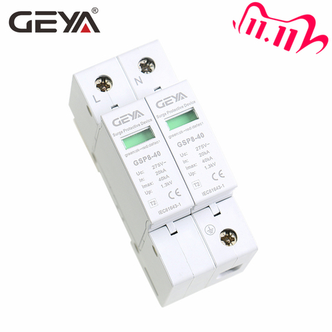 Free Shipping GEYA GSP8 2Pole Surge Protector 220V Din Rail SPD AC275V AC385V 400V 440V 40KA SPD House Surge Protector ► Photo 1/6