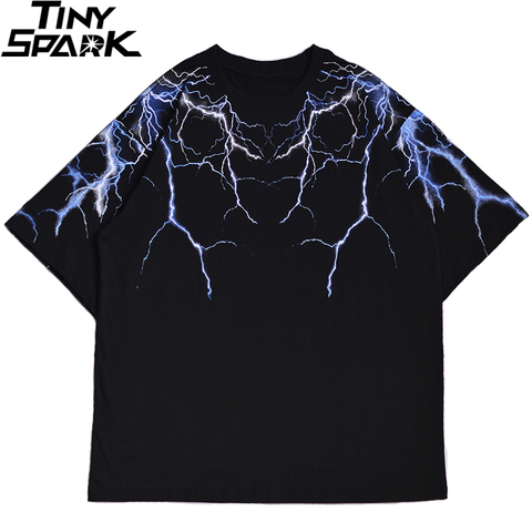 2022 Streetwear Dark Lightning T Shirt Hip Hop Men Harajuku Tshirt Short Sleeve Cotton T-Shirt Fashion Black Tops Tees HipHop ► Photo 1/6