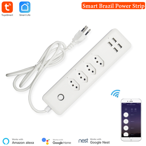 Wifi Brazil Smart Power Strip Surge Protector 4 Brazil Plug Outlets Electric Socket with USB App Voice Remote Control by Alexa ► Photo 1/6