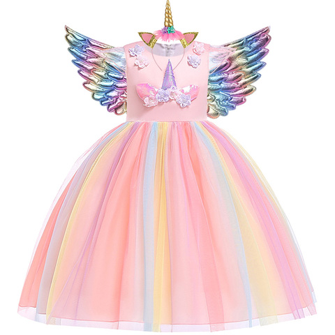 Girls Unicorn Tutu Dress Rainbow Princess Kids Party Dress Children Christmas Halloween Cosplay Costume With Headband Wings ► Photo 1/6