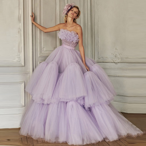 Extra Puffy Tulle Dress Lavender Ball Gown Prom Gowns 2022 Hot Sale  Vestidos de fiesta de noche Fashion Women Party Dress Long - Price history  & Review