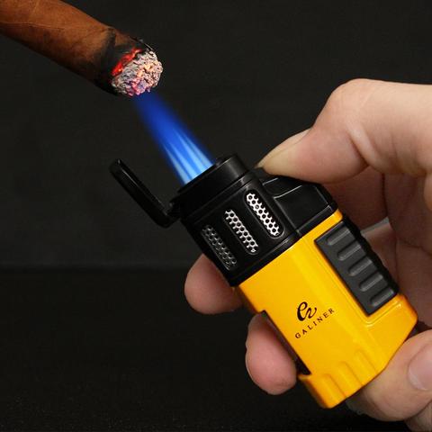 Butane Gas Lighter Tobacco Windproof 4 Jet Blue Flame Torch Cigarette Lighters Smoking Metal Pocket Cigar Lighter For COHIBA CT ► Photo 1/6