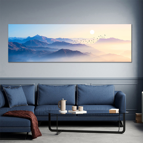 Landscape Paintings Blue Mountain and Birds Pictures Wall Decoration Canvas Art Prints and Posters for Living Room Home Decor ► Photo 1/6