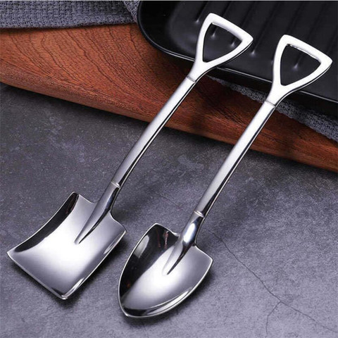 304 creative retro shovel coffee spoon stainless steel dessert spoon watermelon spoon ice cream spoon tip shovel flat shovel ► Photo 1/6