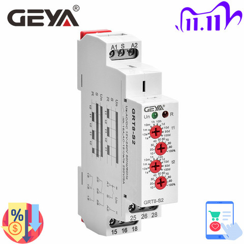 GRT8-S Asymmetric Cycle Timer Relay SPDT 220V 16A  AC/DC12V-240V Electronic Repeat Relay GEYA ► Photo 1/6