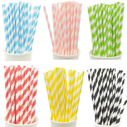 Biodegradable Stripes Paper Straws Pink Blue Yellow Stripes Drinking Straws Wedding Birthday Party Decoration Baby Shower Kids ► Photo 1/6