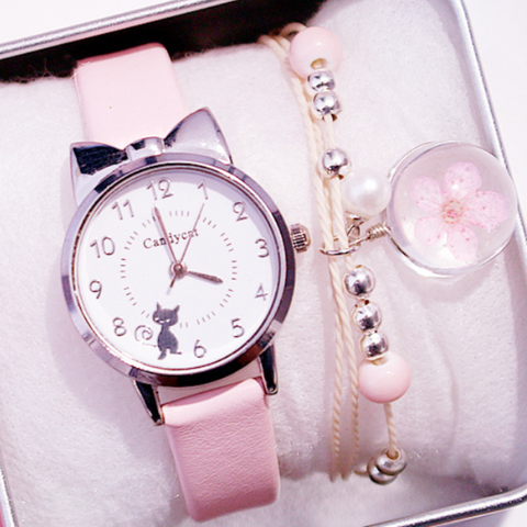 Kids Watches Students Children Pink Watch Girls sale Leather Child Hours Black Cat Quartz Wristwatch Girl Gift Clocks reloj часы ► Photo 1/6