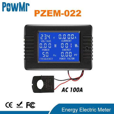 PowMr PZEM AC 6in1 220V100A Single Phase Digital Ampermeter Power Energy Voltmeter Ammeter Volt Watt Kwh Factor Meter Split CT ► Photo 1/6