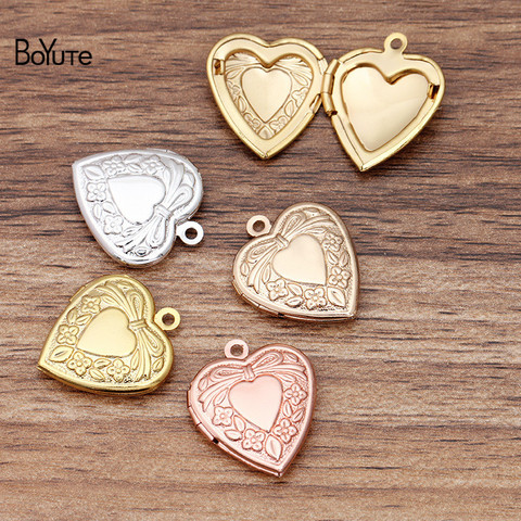 BoYuTe (10 Pieces/Lot) 20*23*4MM Metal Brass Heart Shaped Photo Locket  Charms Pendant Factory Direct Sale ► Photo 1/6