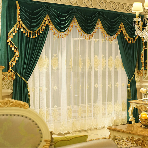 Luxury Curtains for Living Dining Room Bedroom Gold Velvet Fabric Curtains High-end Villa Valance Curtains Tulle Customization ► Photo 1/4