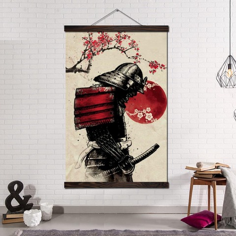 Wall Art Canvas Painting Posters and Prints Decorative Wall Pictures for Living Room Home Decoration Japnese Cherry Samurai Art ► Photo 1/6