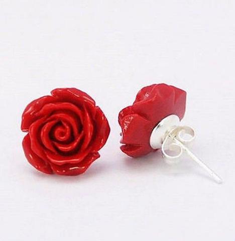 Free shipping   Fashion Jewelry 10mm Coral Red Rose Flower 925 Sterling Silver Earrings ► Photo 1/2