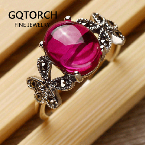 Real Solid 925 Sterling Silver Ring For Women Retro Vintage Butterfly Designs Red Garnet Natural Stone Fine Jewelry 2022 ► Photo 1/6