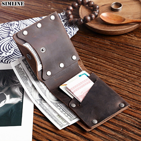 Genuine Leather Wallet For Men Male Vintage Handmade Crazy Horse Cowhide Short Bifold Wallets Purse Card Holder With Coin Pocket ► Photo 1/6