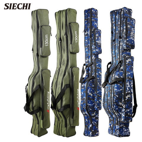 SIECHI fishing bags tackle bag Canvas Foldable Fishing Rod Reel Fishing Tackle 2/3 Layers Blue/Green  110//120/130/150cm ► Photo 1/6