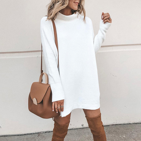 UZZDSS 2022 Autumn Winter Loose Dress Women Knitted Long Sleeve Solid Dress Warm Elegant dress Female Slim White Black Dress ► Photo 1/6