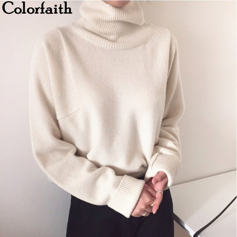 Colorfaith New 2022 Women's Autumn Winter Korean Style Knitwear Turtleneck Warm Pullover Solid Minimalist Elegant Sweater SW7276 ► Photo 1/6