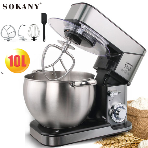 220V10L stand Planetary mixer milk frother cake dough kneading stainless mixing maker food Whisk egg beater 6 speed Chef machine ► Photo 1/6