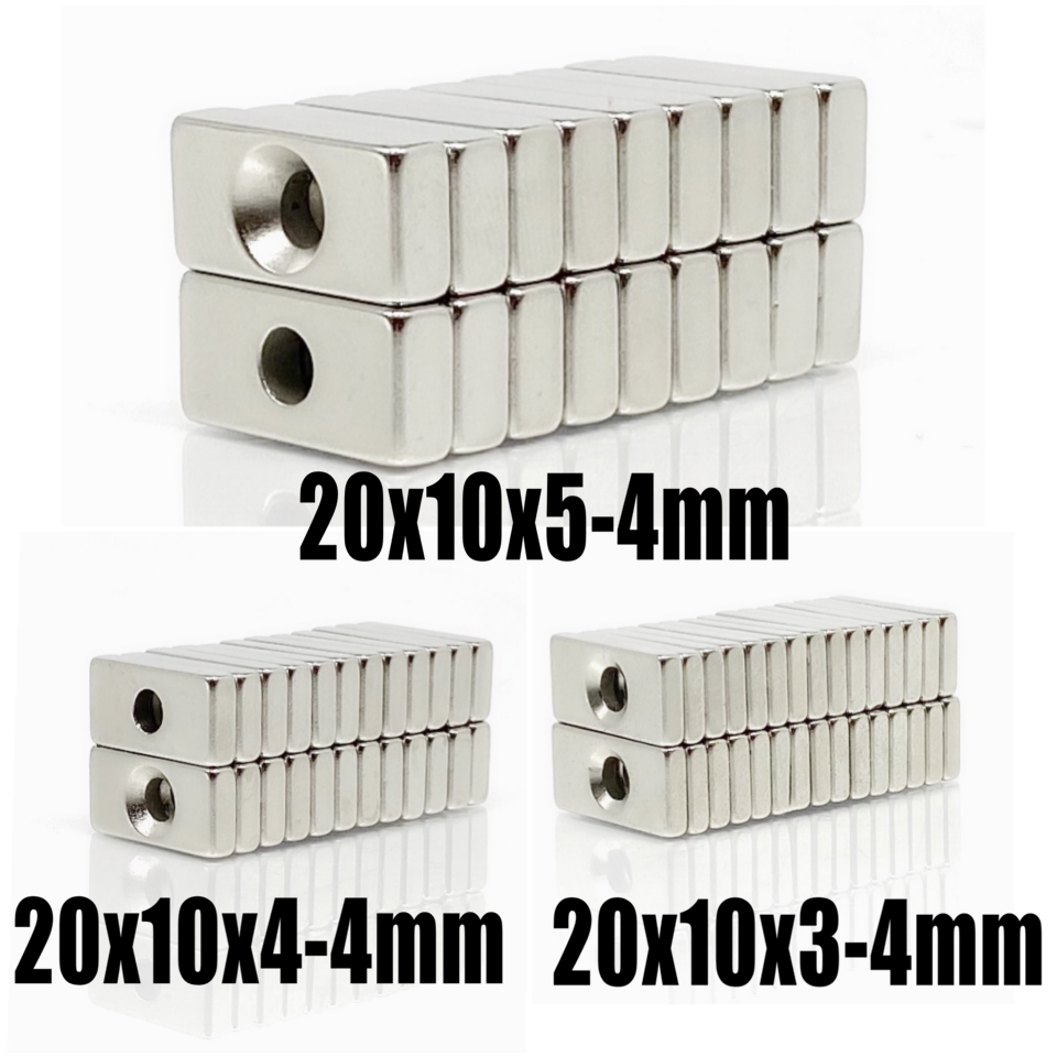 Lots 10 x Neodymium Block Strong Magnets 20mm x 10mm x 4mm Countersunk Hole 4mm 