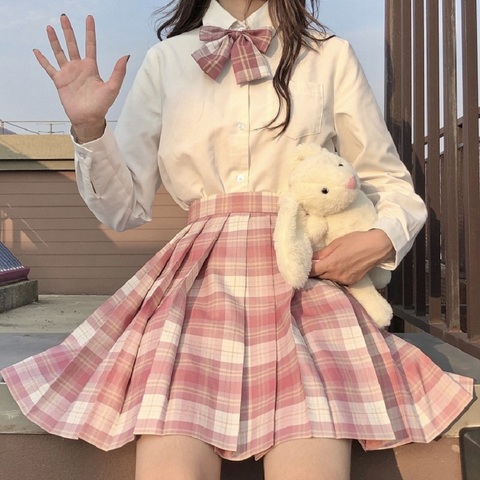 Preppy Pleated Skirt - Pink Aesthetic - Soft Girl Kawaii School Girl –  Aesthetics Boutique