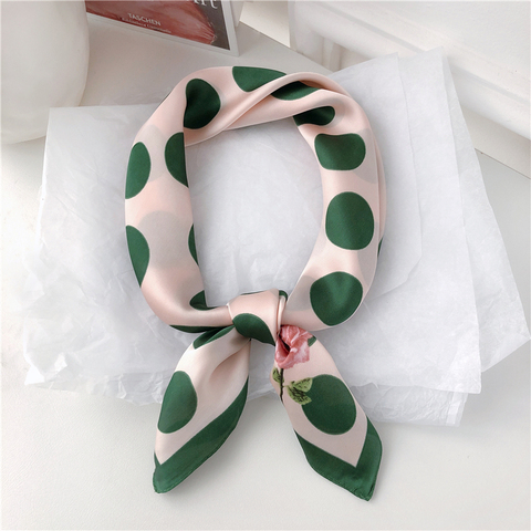 Luna&Dolphin Women Spring  Square Scarf 70X70CM Green Dot Rose Cartoon Chiffon Silk  Elegant Flower Camera Headband Hair Bandana ► Photo 1/6