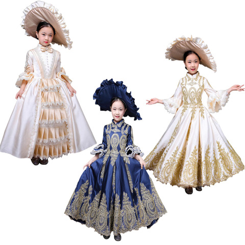 Kid Child girl champagne Bow Dance 18th Century Queen Victorian Marie Antoinette dress with hat ► Photo 1/6