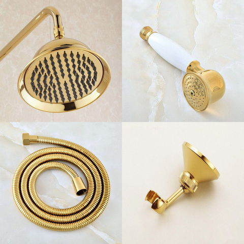 Gold Color Brass Bathroom Accessories Rain Shower Head / Hand Spray / Shower Arm / Shower Hose / shower Bracket  ad002 ► Photo 1/6